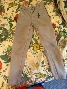 Kids Light Gray Athletic Baseball Pants with Lightning Bolt Accent